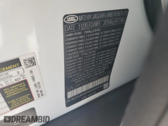 2021 Land Rover Range Rover Sport HSE Silver Edition with VIN SALWR2SUXMA771179, listed as a Copart auction lot 49617065 with 65,565 mi miles and Salvage title. Bid and sale history available at DreamBid. Image 13.