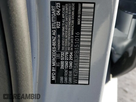 2023 Mercedes-Benz E 450 with VIN W1KZF5KB3PB151016, listed as a Copart auction lot 44630245 with 14,463 mi miles and Salvage Title. Bid and sale history available at DreamBid. Image 12.