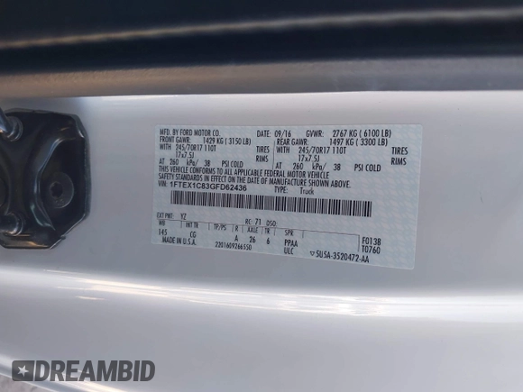 2016 Ford F-150 XL with VIN 1FTEX1C83GFD62436, listed as a IAAI auction lot 42096628 with 27,139 mi miles and . Bid and sale history available at carsss.com. Image 9.