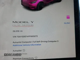 2023 Tesla Model Y Performance with VIN 7SAYGDEF4PF665873, listed as a Copart auction lot 49620705 with 39,239 mi miles and Salvage Title. Bid and sale history available at DreamBid. Image 9.