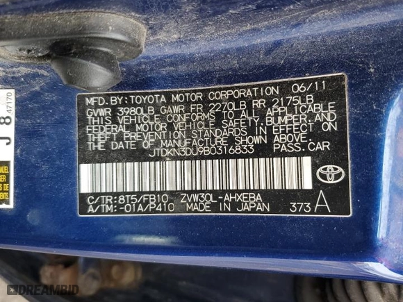 2011 Toyota Prius I with VIN JTDKN3DU9B0316833, listed as a Copart auction lot 51979405 with 202,820 mi miles and Clean Title. Bid and sale history available at carsss.com. Image 13.