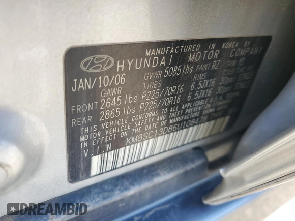 2006 Hyundai Santa Fe GLS with VIN KM8SC13D86U108478, listed as a Copart auction lot 81842964 with 110,919 mi miles and Salvage Title. Bid and sale history available at carsss.com. Image 15.