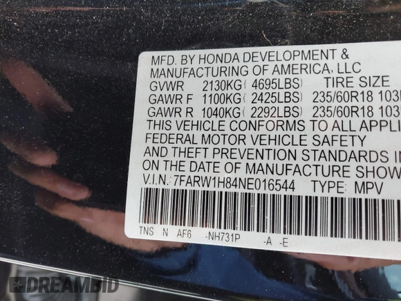 2022 Honda CR-V EX-L z VIN 7FARW1H84NE016544, wystawiony jako IAAI lot #42061978 z przebiegiem 29 175 mil mil oraz . Historia ofert i sprzedaży dostępna na DreamBid. Obrazek 9.