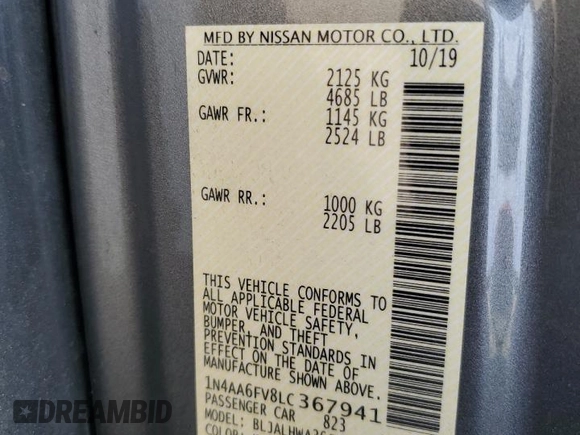 2020 Nissan Maxima Platinum with VIN 1N4AA6FV8LC367941, listed as a Copart auction lot 46709925 with 26,498 mi miles and Salvage Title. Bid and sale history available at DreamBid. Image 12.