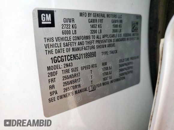 2018 Chevrolet Colorado 4WD LT z VIN 1GCGTCEN5J1189090, wystawiony jako Copart lot #63057415 z przebiegiem 87 976 mil mil oraz Szkoda całkowita • Salvage title. Historia ofert i sprzedaży dostępna na DreamBid. Obrazek 12.