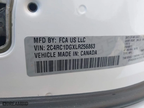 2020 Chrysler Voyager LXI with VIN 2C4RC1DGXLR256863, listed as a IAAI auction lot 41744700 with 86,470 mi miles. Bid and sale history available at carsss.com. Image 9.