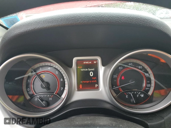 2014 Dodge Journey SXT z VIN 3C4PDDBG5ET290590, wystawiony jako Copart lot #57758595 z przebiegiem 87 443 mil mil oraz Szkoda całkowita • Salvage title. Historia ofert i sprzedaży dostępna na DreamBid. Obrazek 9.