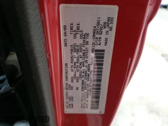1989 Toyota Pickup с VIN JT4RN13P7K0007179, выставлен на аукционе Copart как лот 47579205 с пробегом 203 439 миль миль и Списание • Salvage title. История ставок и продаж доступна на DreamBid. Изображение 14.
