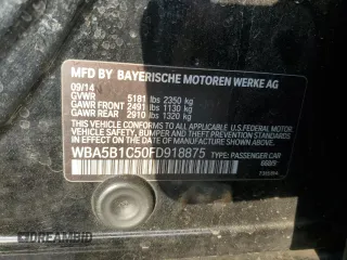 2015 BMW 5 Series 535i with VIN WBA5B1C50FD918875, listed as a Copart auction lot 43802075 with 106,283 mi miles and Salvage Title. Bid and sale history available at carsss.com. Image 14.