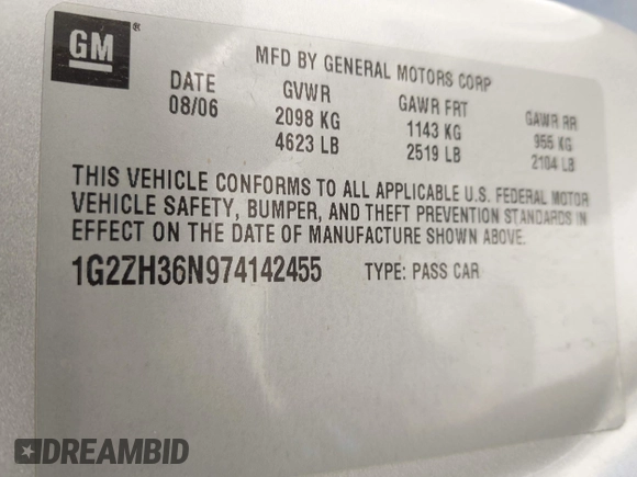 2007 Pontiac G6 GT with VIN 1G2ZH36N974142455, listed as a IAAI auction lot 42632958 with 221,881 mi miles and . Bid and sale history available at DreamBid. Image 9.