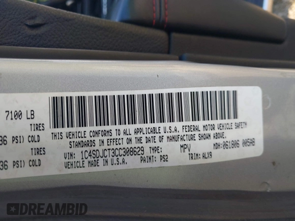 2012 Dodge Durango R/T with VIN 1C4SDJCT3CC308629, listed as a IAAI auction lot 42472448 with 159,467 mi miles and . Bid and sale history available at DreamBid. Image 9.