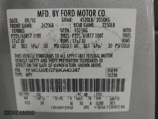 2011 Ford Escape Limited with VIN 1FMCU0EG7BKA43387, listed as a IAAI auction lot 41897571 with 224,780 mi miles. Bid and sale history available at carsss.com. Image 9.