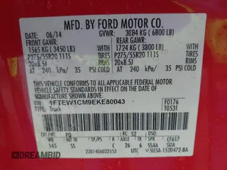 2014 Ford F-150 XL with VIN 1FTEW1CM9EKE80043, listed as a IAAI auction lot 41706014 with 214,005 mi miles. Bid and sale history available at carsss.com. Image 9.