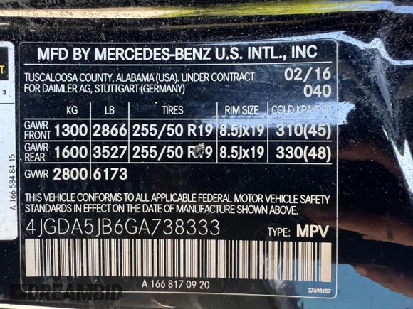 2016 Mercedes-Benz GLE 350 с VIN 4JGDA5JB6GA738333, выставлен на аукционе Copart как лот 62569665 с пробегом 118 479 миль миль и Чистый • Clean title. История ставок и продаж доступна на DreamBid. Изображение 10.