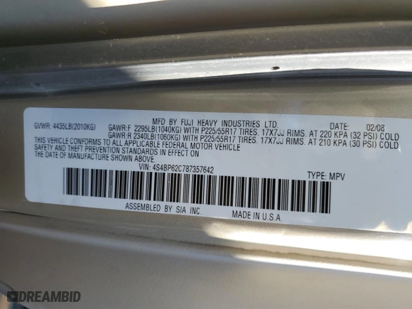 2008 Subaru Outback (Natl) Ltd with VIN 4S4BP62C787357642, listed as a Copart auction lot 76616344 with 168,616 mi miles and Non Repairable. Bid and sale history available at carsss.com. Image 12.