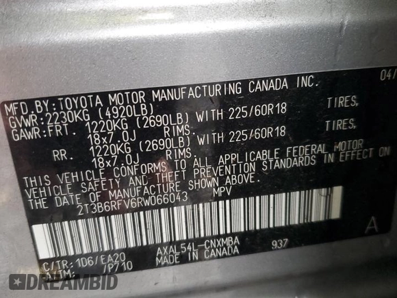 2024 Toyota RAV4 Hybrid XLE Premium with VIN 2T3B6RFV6RW066043, listed as a Copart auction lot 43470115 with 9,454 mi miles and Salvage Title. Bid and sale history available at DreamBid. Image 14.