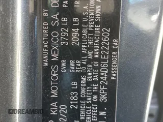 2020 Kia Forte LXS with VIN 3KPF24AD6LE222602, listed as a Copart auction lot 50306175 with 61,998 mi miles and Salvage Title. Bid and sale history available at carsss.com. Image 12.