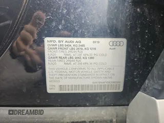2019 Audi Q5 Premium Plus with VIN WA1BNAFY5K2083360, listed as a Copart auction lot 52040605 with 36,850 mi miles and Salvage Title. Bid and sale history available at carsss.com. Image 10.