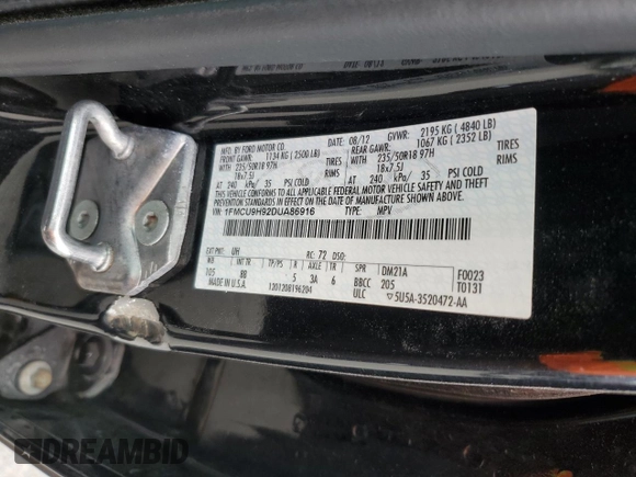 2013 Ford Escape SEL with VIN 1FMCU9H92DUA86916, listed as a Copart auction lot 63516415 with 167,791 mi miles and Salvage title. Bid and sale history available at DreamBid. Image 13.