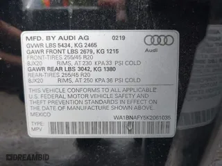 2019 Audi Q5 Premium Plus with VIN WA1BNAFY5K2061035, listed as a IAAI auction lot 41514402 with 62,157 mi miles. Bid and sale history available at carsss.com. Image 9.