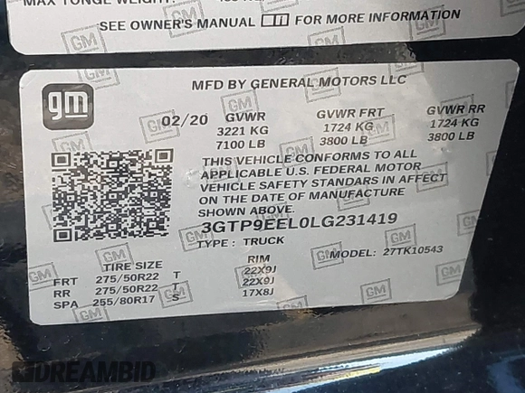 2021 GMC Sierra 1500 AT4 with VIN 1GTP9EEL4MZ450434, listed as a IAAI auction lot 41682550 with 64,336 mi miles. Bid and sale history available at carsss.com. Image 9.