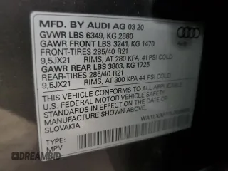 2020 Audi Q7 Premium Plus with VIN WA1LXAF77LD008008, listed as a Copart auction lot 47297665 with 96,874 mi miles and Clean Title. Bid and sale history available at carsss.com. Image 13.