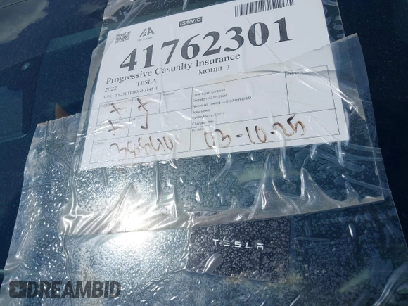 2022 Tesla Model 3 Long Range with VIN 5YJ3E1EB0NF314870, listed as a IAAI auction lot 41762301 with 38,840 mi miles and . Bid and sale history available at DreamBid. Image 11.
