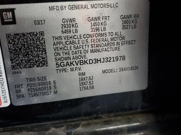 2017 Buick Enclave Leather with VIN 5GAKVBKD3HJ321978, listed as a Copart auction lot 88028605 with 154,430 mi miles and Salvage Title. Bid and sale history available at carsss.com. Image 14.