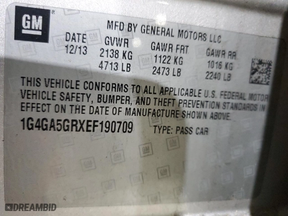 2014 Buick LaCrosse with VIN 1G4GA5GRXEF190709, listed as a Copart auction lot 44939295 with 118,952 mi miles and Salvage Title. Bid and sale history available at carsss.com. Image 15.