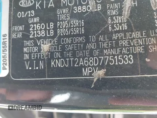 2013 Kia Soul + with VIN KNDJT2A68D7751533, listed as a IAAI auction lot 41995980 with 187,388 mi miles and . Bid and sale history available at DreamBid. Image 9.