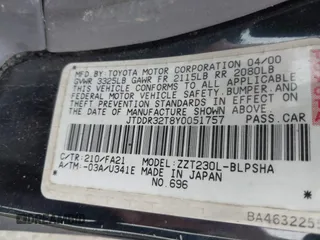 2000 Toyota Celica GT with VIN JTDDR32T8Y0051757, listed as a IAAI auction lot 42374881 with 213,996 mi miles and . Bid and sale history available at DreamBid. Image 9.