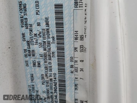 2009 Ford Econoline Cargo Commercial z VIN 1FTSE34L39DA01410, wystawiony jako Copart lot #77798344 z przebiegiem Nie podano mil oraz Szkoda całkowita • Salvage title. Historia ofert i sprzedaży dostępna na DreamBid. Obrazek 14.