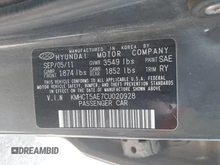 2012 Hyundai Accent GS z VIN KMHCT5AE7CU020928, wystawiony jako IAAI lot #42434854 z przebiegiem 184 491 mil mil oraz . Historia ofert i sprzedaży dostępna na DreamBid. Obrazek 9.