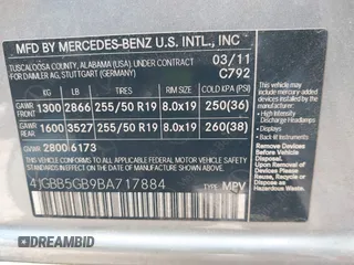 2011 Mercedes-Benz M 350 with VIN 4JGBB5GB9BA717884, listed as a IAAI auction lot 42152521 with 176,772 mi miles and . Bid and sale history available at DreamBid. Image 9.