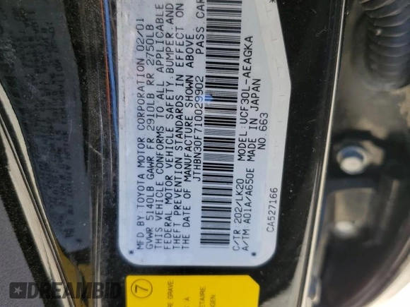2001 Lexus LS 430 z VIN JTHBN30F710029902, wystawiony jako Copart lot #55810405 z przebiegiem 234 143 mil mil oraz Czysty tytuł • Clean title. Historia ofert i sprzedaży dostępna na DreamBid. Obrazek 12.