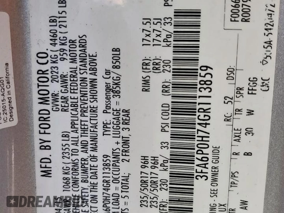 2016 Ford Fusion SE с VIN 3FA6P0H74GR113859, выставлен на аукционе Copart как лот 64133375 с пробегом 123 395 миль миль и Списание • Salvage title. История ставок и продаж доступна на DreamBid. Изображение 12.