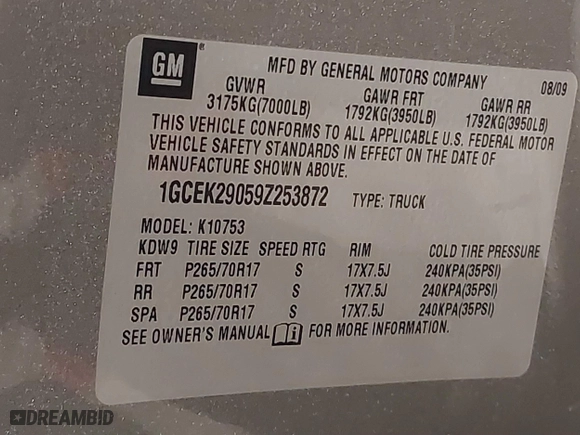2009 Chevrolet Silverado 1500 LT with VIN 1GCEK29059Z253872, listed as a IAAI auction lot 41325279 with 45,495 mi miles. Bid and sale history available at carsss.com. Image 9.