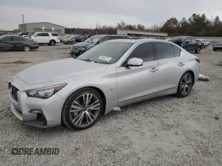 2021 Infiniti Q50 Red Sport 400 with VIN JN1FV7DP4MM850498, listed as a Copart auction lot 78503373 with 74,792 mi miles and Salvage Title. Bid and sale history available at DreamBid. Image 1.