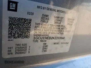 2019 Chevrolet Silverado 1500 High Country with VIN 1GCUYHED2KZ233560, listed as a Copart auction lot 49994275 with 0 mi miles and Salvage Title. Bid and sale history available at carsss.com. Image 12.