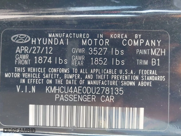 2013 Hyundai Accent GLS with VIN KMHCU4AE0DU278135, listed as a IAAI auction lot 41838204 with 154,457 mi miles. Bid and sale history available at carsss.com. Image 9.