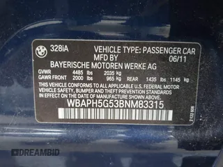 2011 BMW 3 Series 328i with VIN WBAPH5G53BNM83315, listed as a IAAI auction lot 42583733 with 119,224 mi miles and . Bid and sale history available at DreamBid. Image 9.