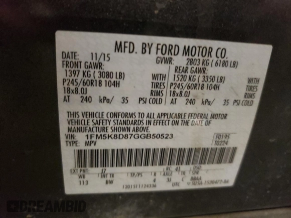 2016 Ford Explorer XLT with VIN 1FM5K8D87GGB50523, listed as a Copart auction lot 53870605 with 164,750 mi miles and Salvage Title. Bid and sale history available at carsss.com. Image 13.