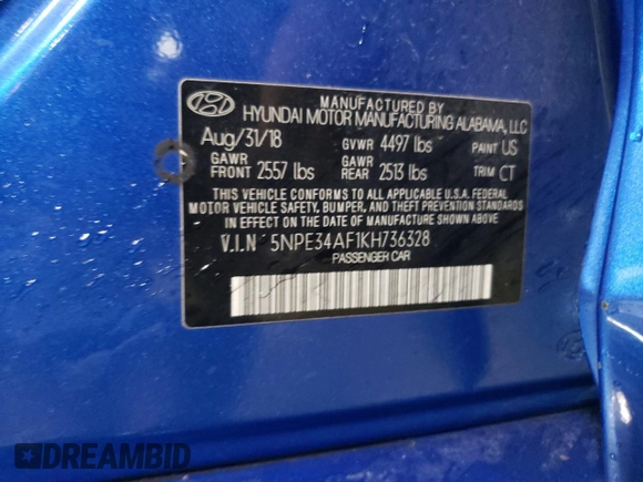 2019 Hyundai Sonata SEL with VIN 5NPE34AF1KH736328, listed as a Copart auction lot 50025505 with 146,539 mi miles and Salvage Title. Bid and sale history available at DreamBid. Image 13.