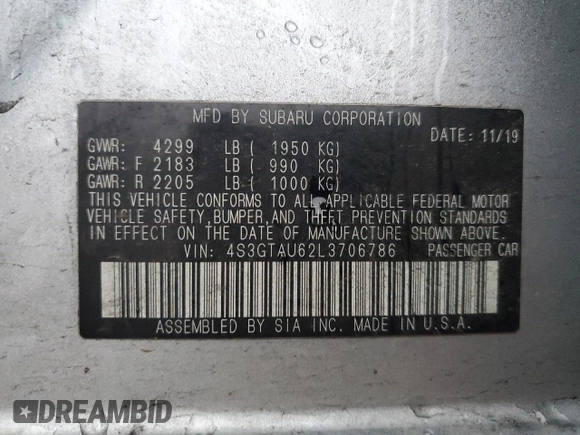 2020 Subaru Impreza Limited with VIN 4S3GTAU62L3706786, listed as a Copart auction lot 80692924 with 16,996 mi miles and Salvage title. Bid and sale history available at DreamBid. Image 16.