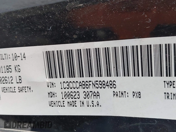 2015 Chrysler 200 Limited with VIN 1C3CCCAB6FN598486, listed as a IAAI auction lot 41910182 with 193,369 mi miles and . Bid and sale history available at DreamBid. Image 9.