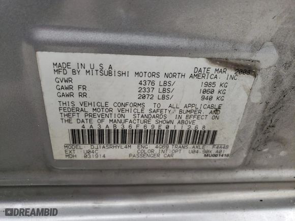 2009 Mitsubishi Galant ES with VIN 4A3AB36F69E011268, listed as a Copart auction lot 73410952 with 213,147 mi miles and Salvage Title. Bid and sale history available at carsss.com. Image 12.
