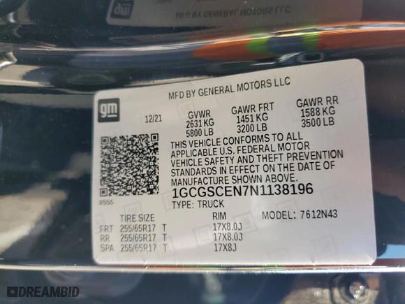 2022 Chevrolet Colorado 2WD LT with VIN 1GCGSCEN7N1138196, listed as a Copart auction lot 81510914 with 41,822 mi miles and Salvage Title. Bid and sale history available at carsss.com. Image 14.
