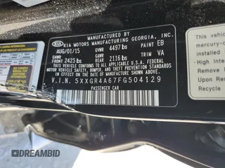 2015 Kia Optima SX Turbo with VIN 5XXGR4A67FG504129, listed as a Copart auction lot 60459525 with 62,091 mi miles and Salvage title. Bid and sale history available at DreamBid. Image 12.