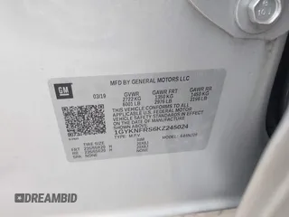 2019 Cadillac XT5 Premium Luxury AWD with VIN 1GYKNFRS6KZ245024, listed as a IAAI auction lot 42490970 with 54,917 mi miles and . Bid and sale history available at DreamBid. Image 9.