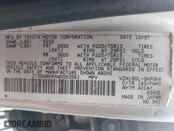 1998 Toyota 4Runner SR5 с VIN JT3GN86RXW0063561, выставлен на аукционе IAAI как лот 42300471 с пробегом 311 139 миль миль и . История ставок и продаж доступна на DreamBid. Изображение 9.